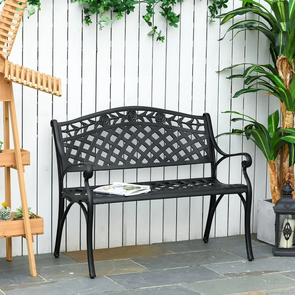 Gartenbank aus Aluminium schwarz - 7