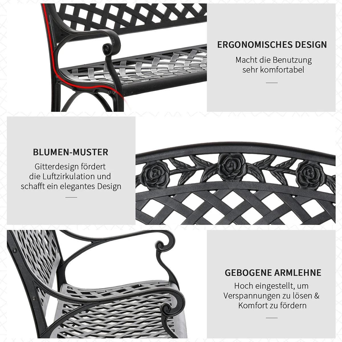 Gartenbank aus Aluminium schwarz - 8