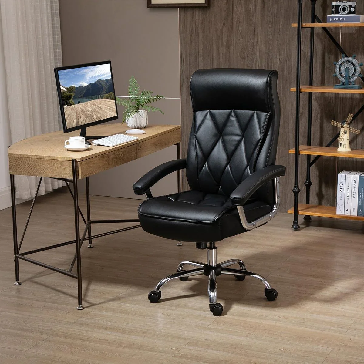 Chefsessel Bürostuhl Schreibtischstuhl Drehstuhl ergonomisch mit Wippenfunktion höhenverstellbar Rautenmuster modern ele - 2