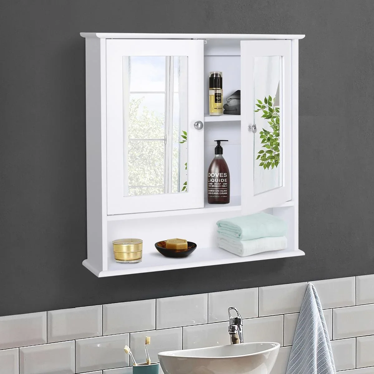 Spiegelschrank mit Ablage weiß - 0