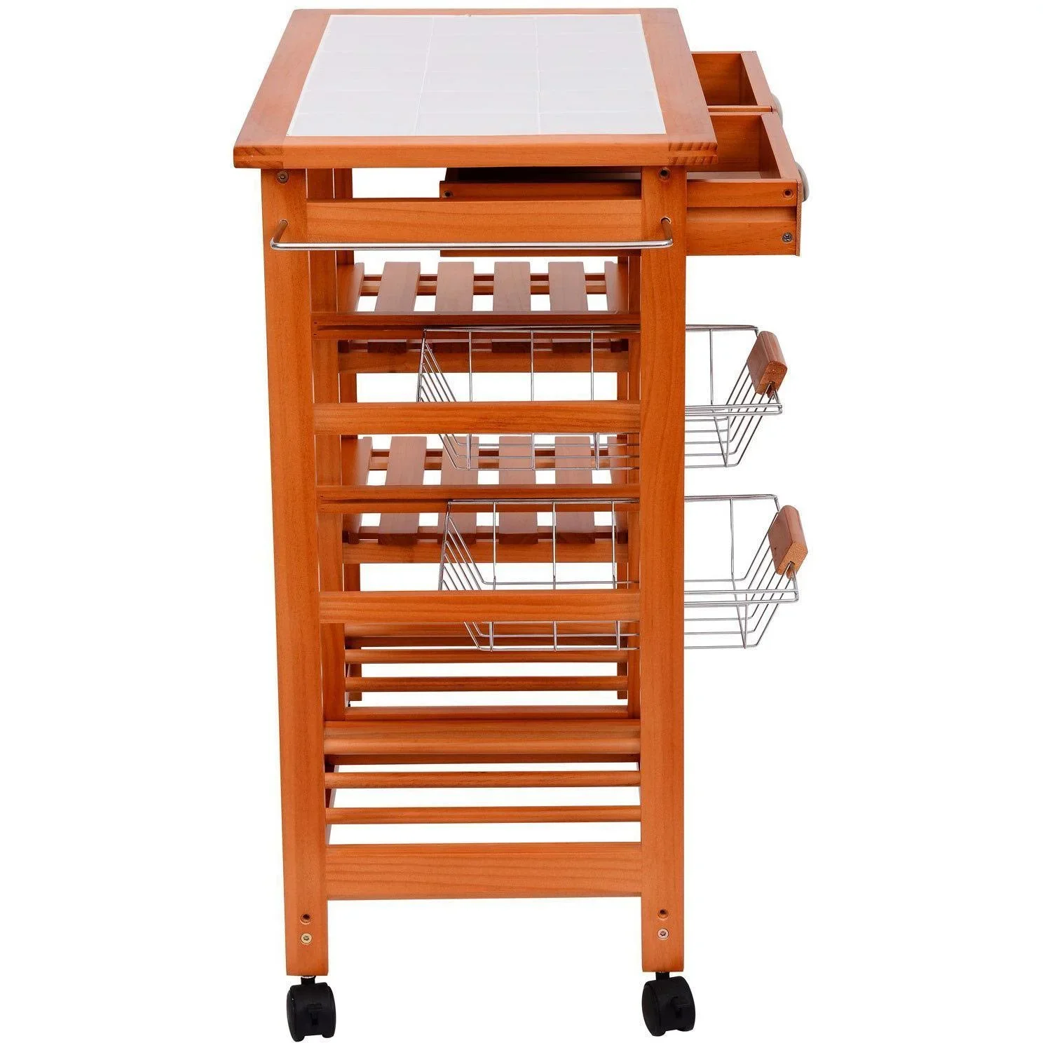 Küchenwagen aus Holz 2 Schubfächer und Flaschenablage - 1
