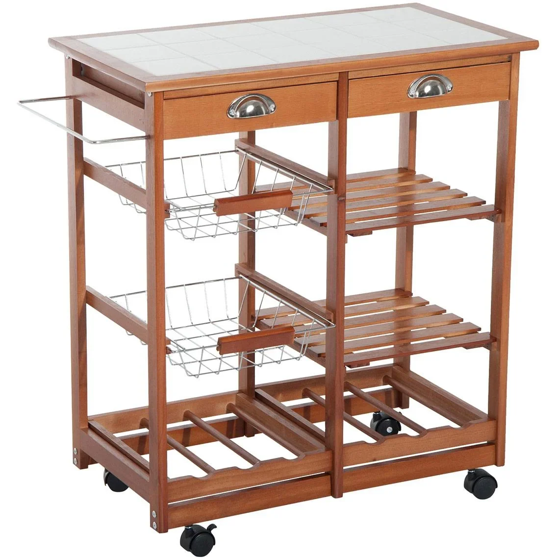 Küchenwagen aus Holz 2 Schubfächer und Flaschenablage - 4
