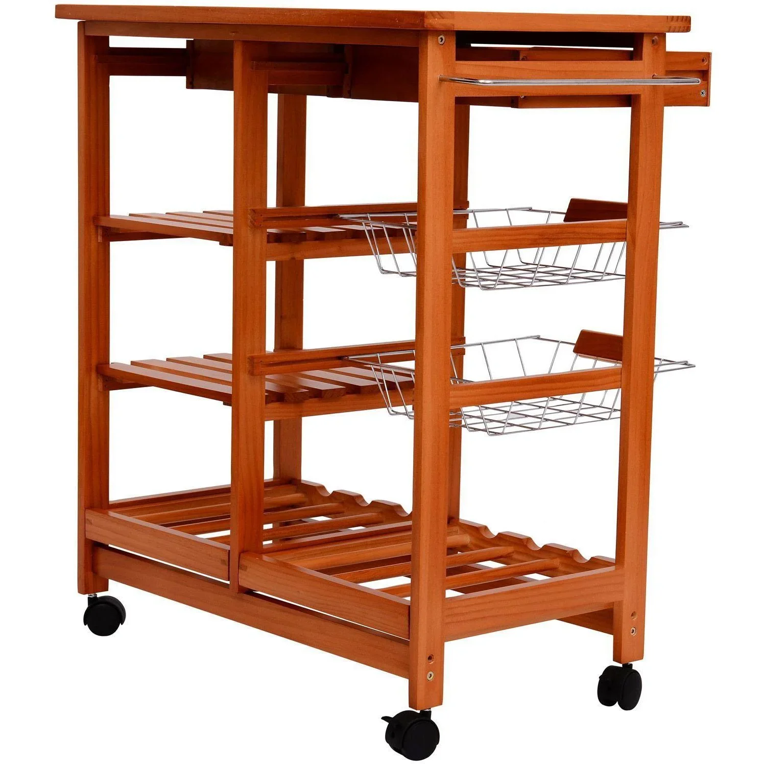 Küchenwagen aus Holz 2 Schubfächer und Flaschenablage - 5