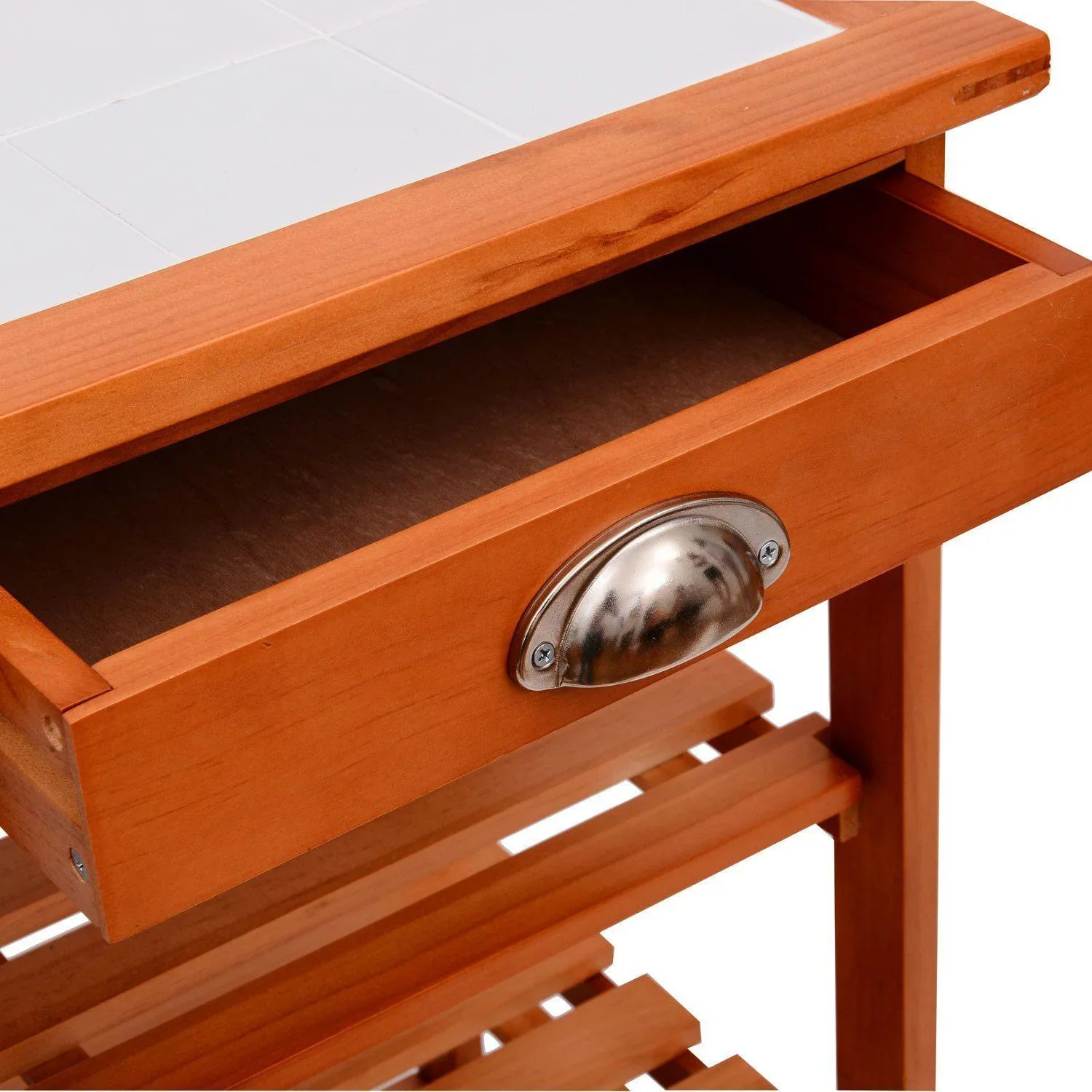 Küchenwagen aus Holz 2 Schubfächer und Flaschenablage - 7
