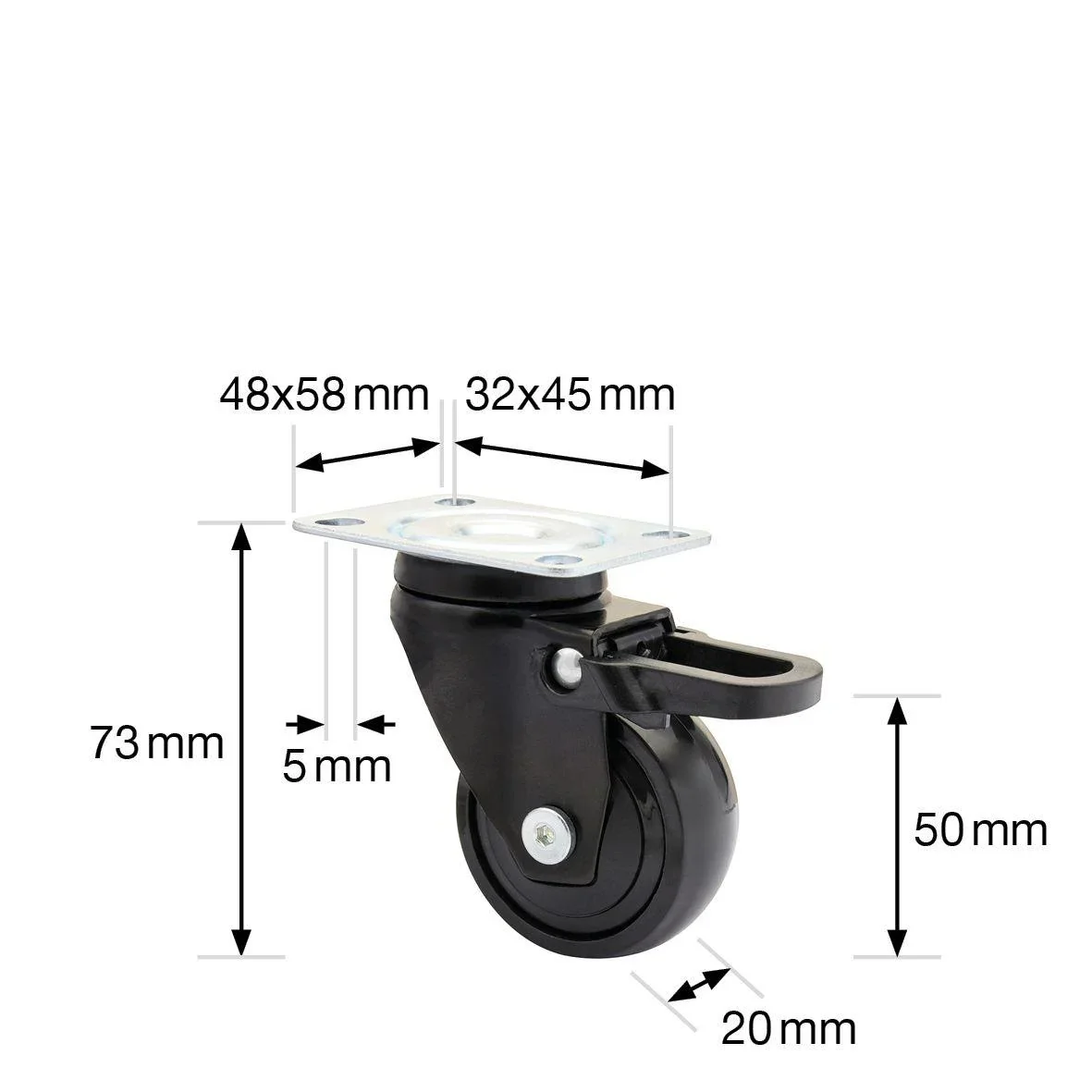 Design 3C Lenkrollen 4 teiliges Set - Ø 50 mm, soft, schwarz, 2 Rollen mit & 2 ohne Feststeller, Tragkraft 50 kg / Rolle - 2