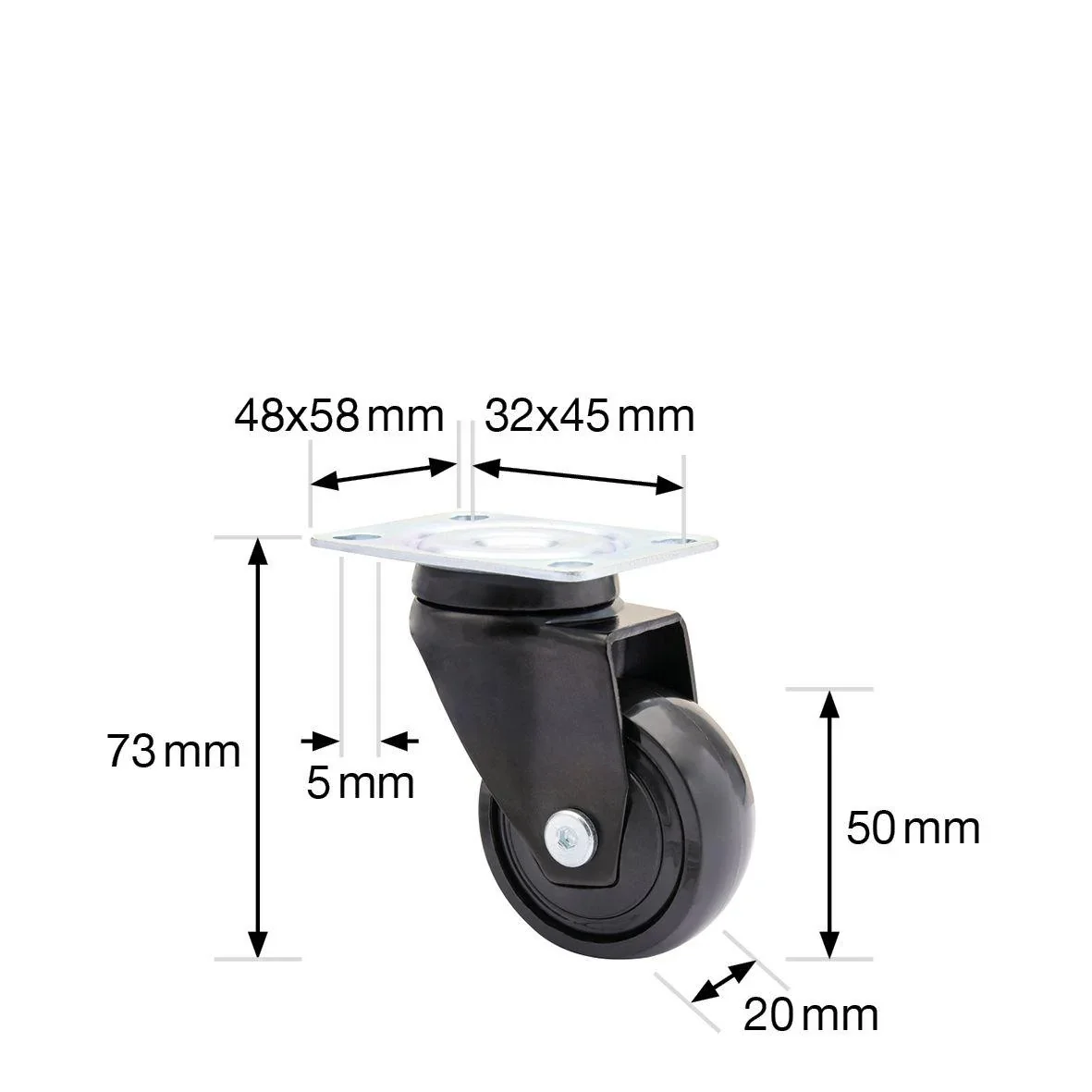 Design 3C Lenkrollen 4 teiliges Set - Ø 50 mm, soft, schwarz, 2 Rollen mit & 2 ohne Feststeller, Tragkraft 50 kg / Rolle - 4
