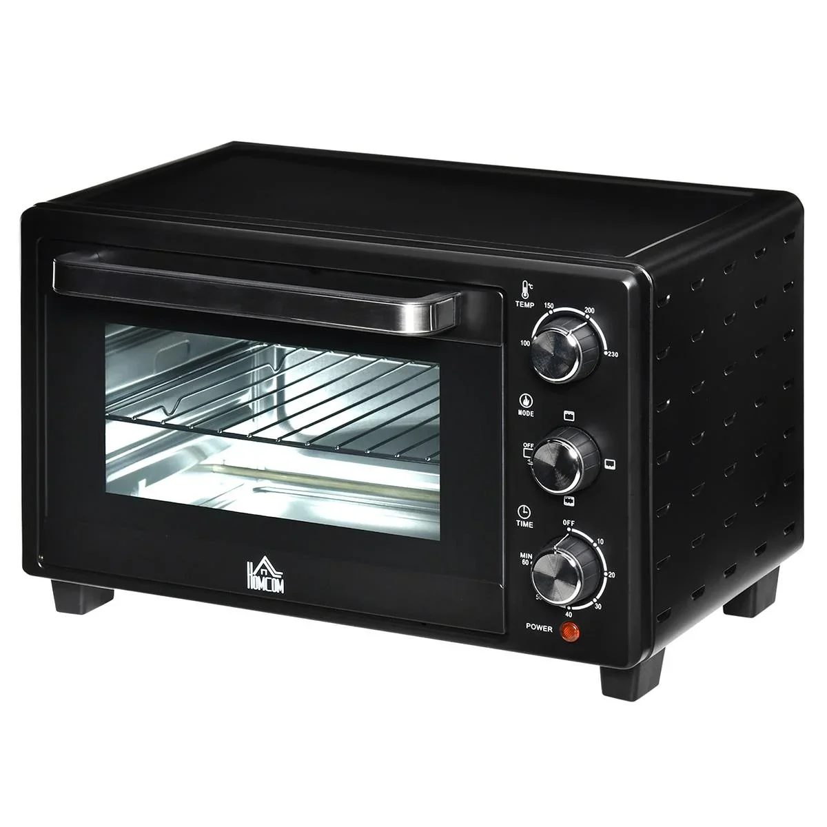 Minibackofen 21L mit 1 Drahtgestell und 1 Backblech 3 Kochmodi einstellbare Temperatur Ofen 1400W Metall Edelstahl - 0