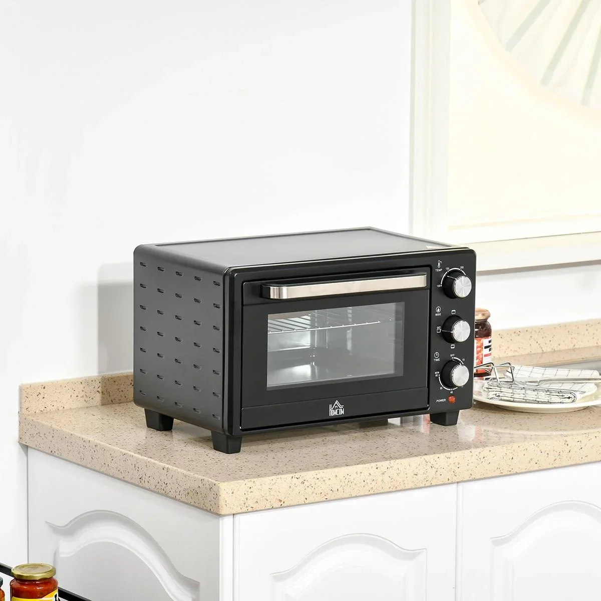 Minibackofen 21L mit 1 Drahtgestell und 1 Backblech 3 Kochmodi einstellbare Temperatur Ofen 1400W Metall Edelstahl - 2
