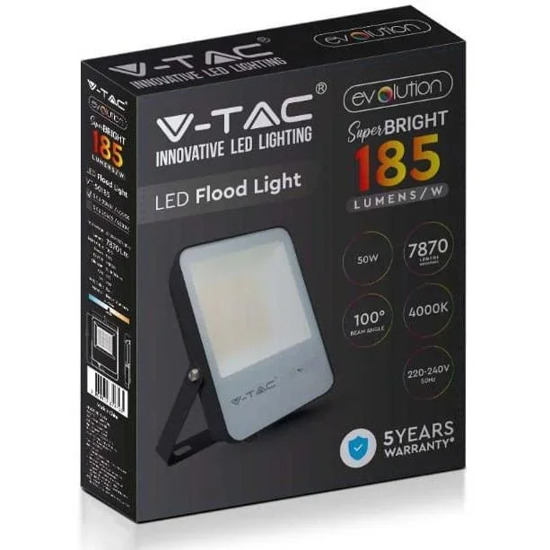 VT-50185 LED-Flutlicht - 50 W - 7870 Lm - 6400K - schwarz - Extra effizient - 7