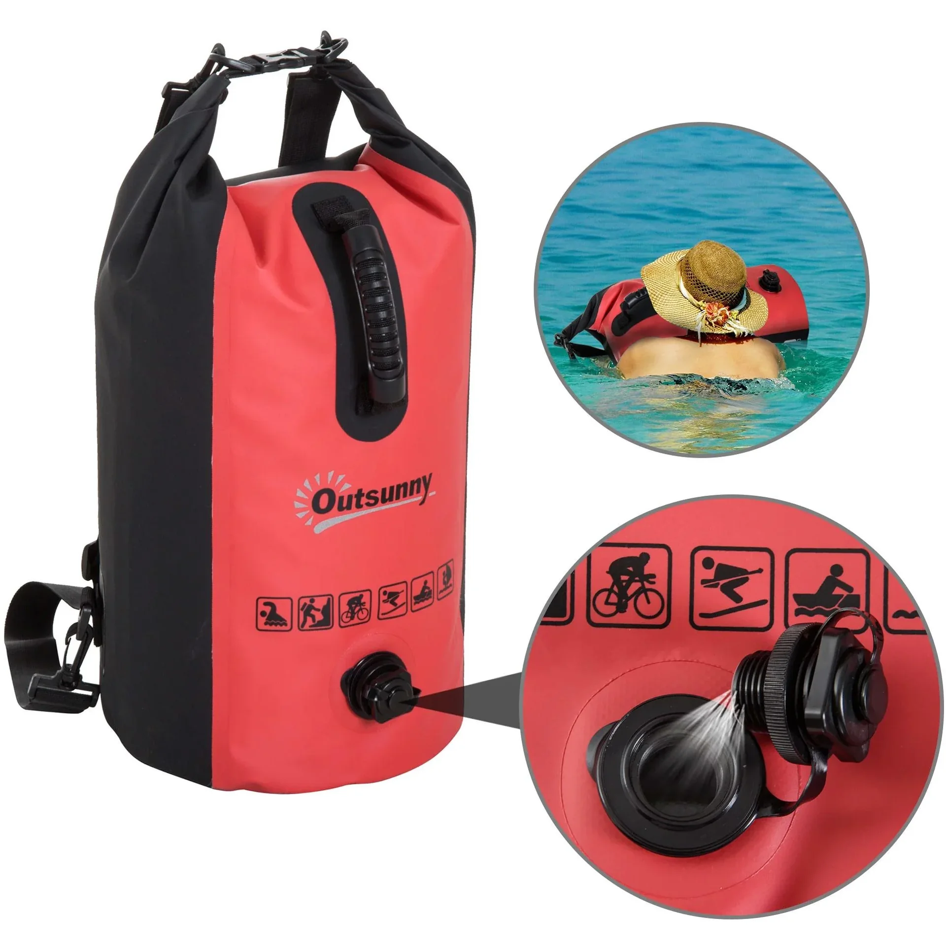 Wasserdichter Rucksack Tasche Beutel Packsack mit Handybeutel 20L Rot - 0
