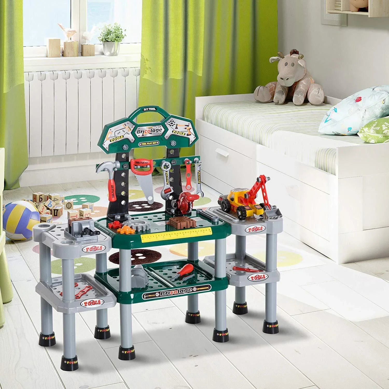 Kinder Arbeitstisch Werkbanktisch mit 121 Zubehör Rollenspiel Grün - 3