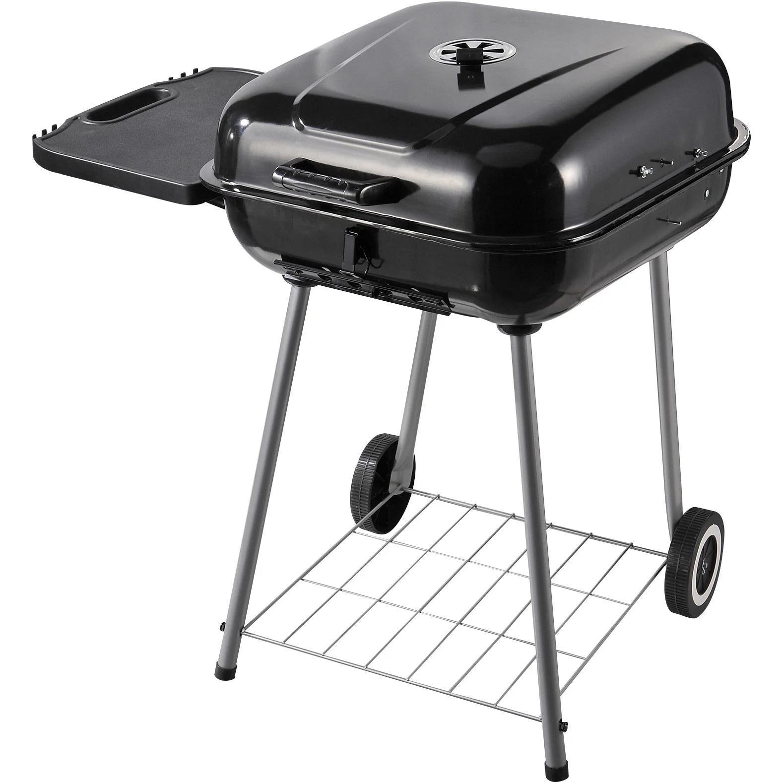 Kohlegrill Grillwagen Standgrill mit Windschutz 2 x Ablagefach Metall Schwarz 96 x 61 x 83 cm - 5