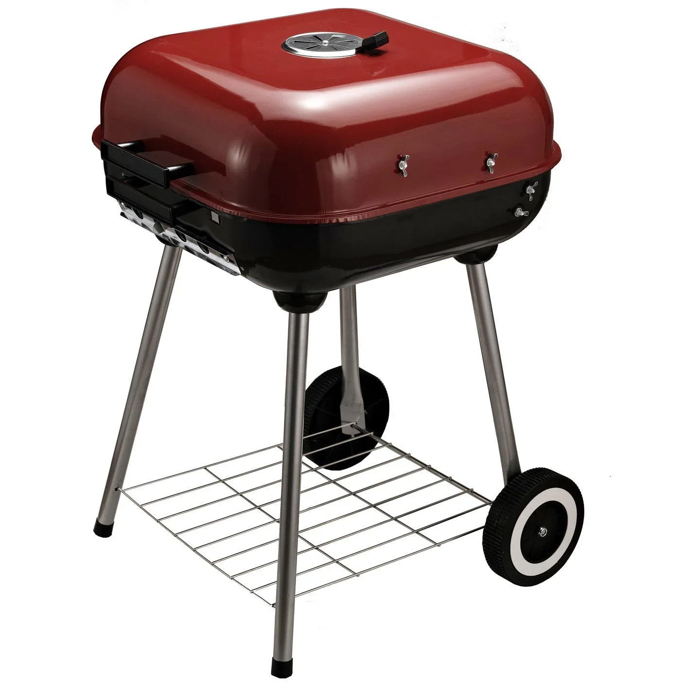 Holzkohlegrill Grillwagen auf Rollen Rot L45 x B47,5 x H70cm - 3