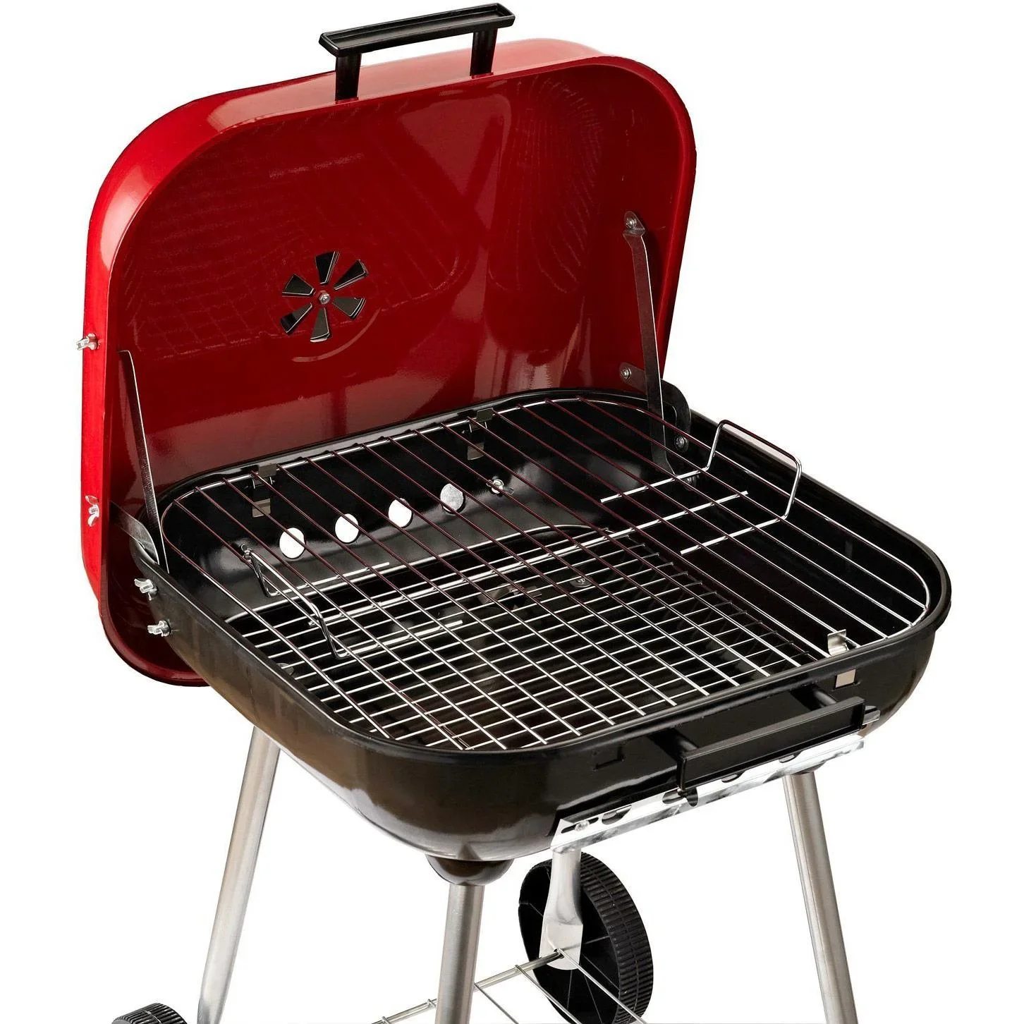Holzkohlegrill Grillwagen auf Rollen Rot L45 x B47,5 x H70cm - 4