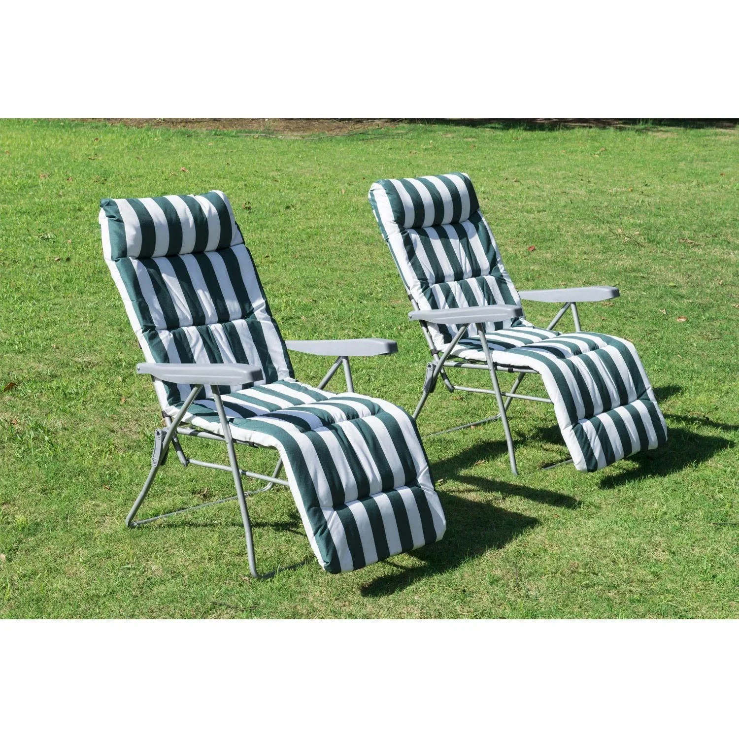 2 x Gartenstuhl Sonnenliege klappbar 5 Positionen Grün/Weiß - 2