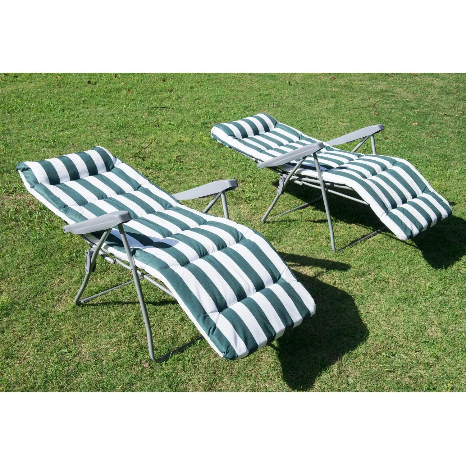 2 x Gartenstuhl Sonnenliege klappbar 5 Positionen Grün/Weiß - 6