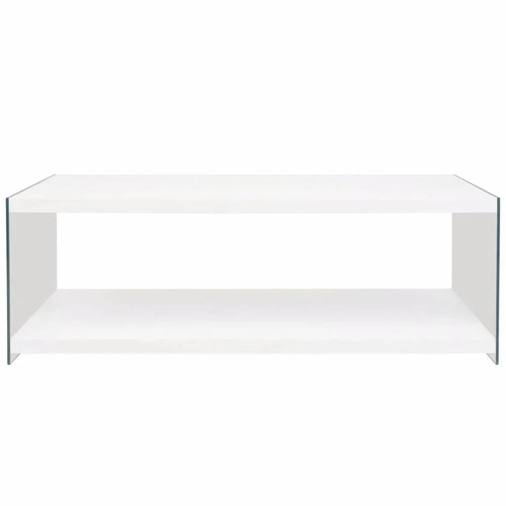 Couchtisch mit Ablage Glas MDF Hochglanz weiß - 0