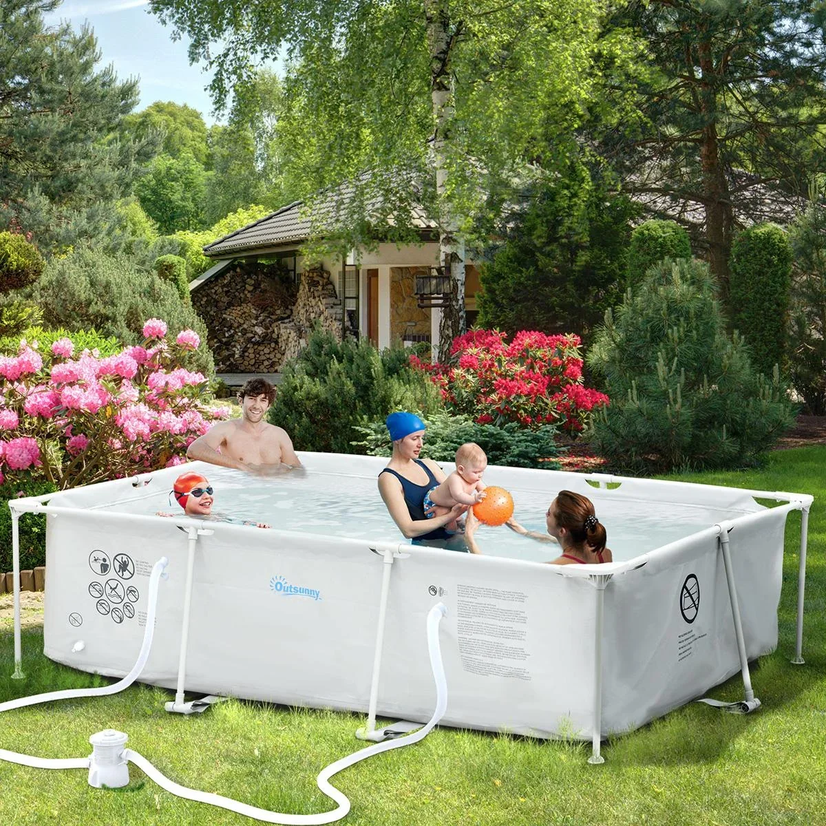 Rahmenpool mit Schlauch Draht Swimmingpool Schwimmbad Ablassventil für sauberen Wasser 1000D PVC Stahl Grau 292 x 190 x - 0