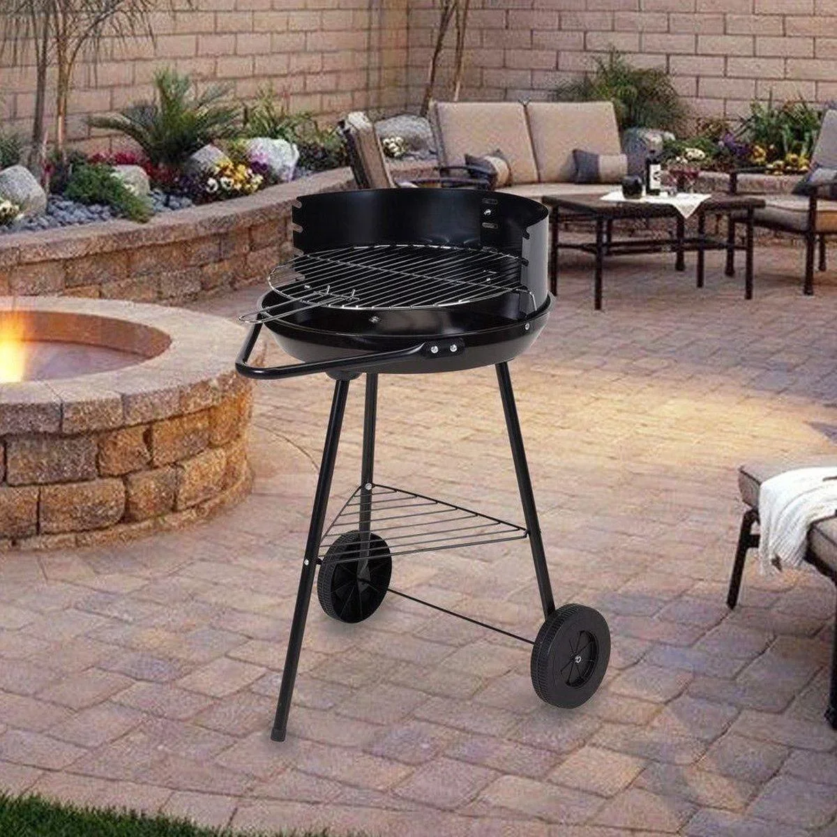 BBQ Holzkohlegrill - Grillfläche Ø 42 cm - Halb offen - Edelstahl - 1