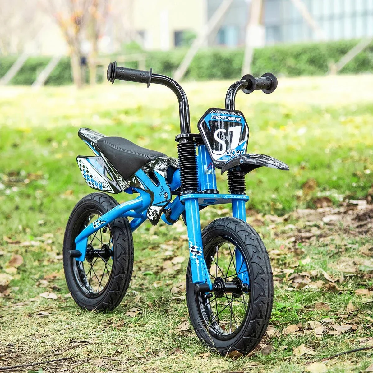 Balance Bike Motorrad Ø30 cm 3-6 Jahre Luftgefüllte Reifen Kunstleder Sattel Blau 91 x 43 x 61 cm - 1