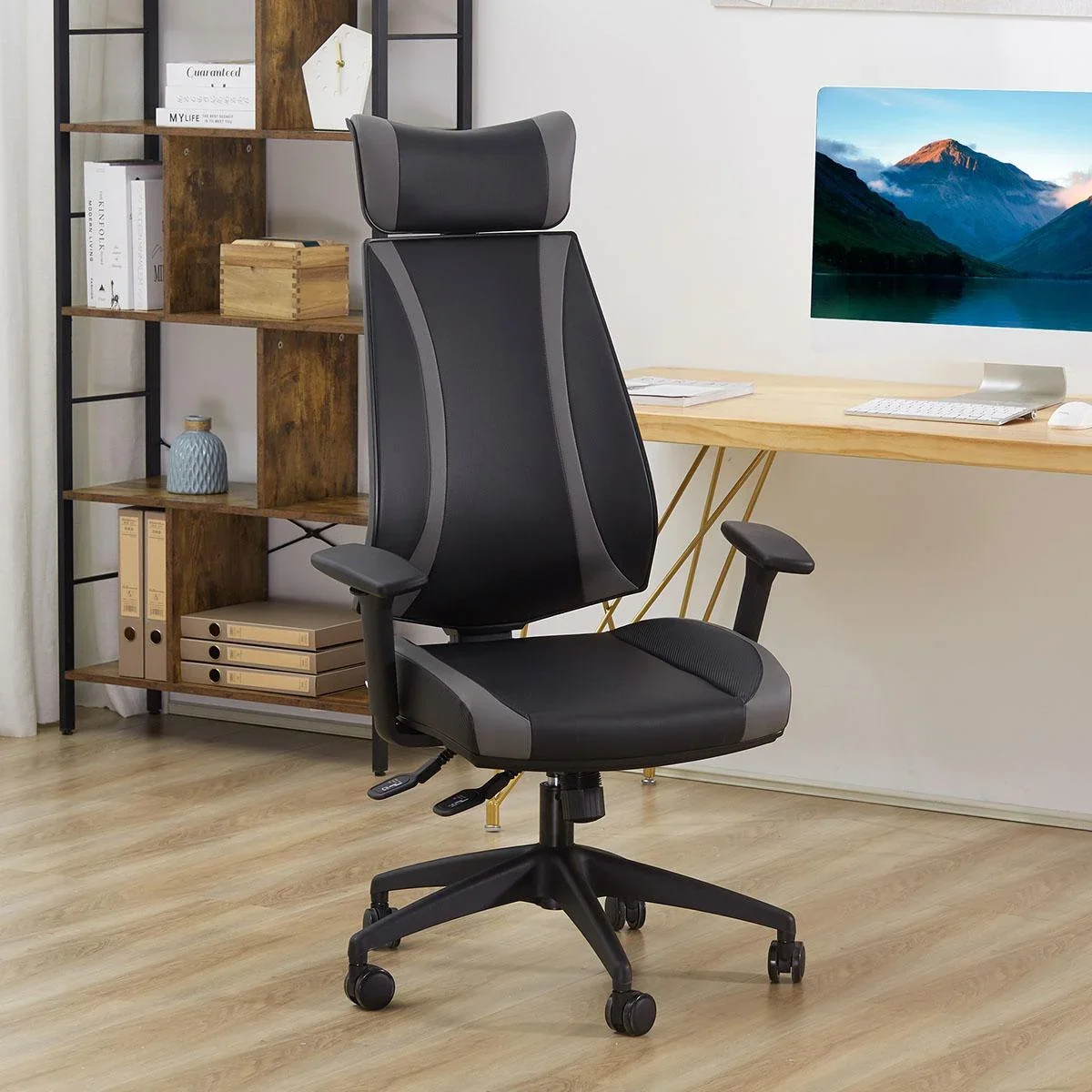 Bürostuhl Schreibtischstuhl mit Wippenfunktion Rückenlehne Kopfstütze höhenverstellbar ergonomisch Schaumstoff Nylon Sch - 2
