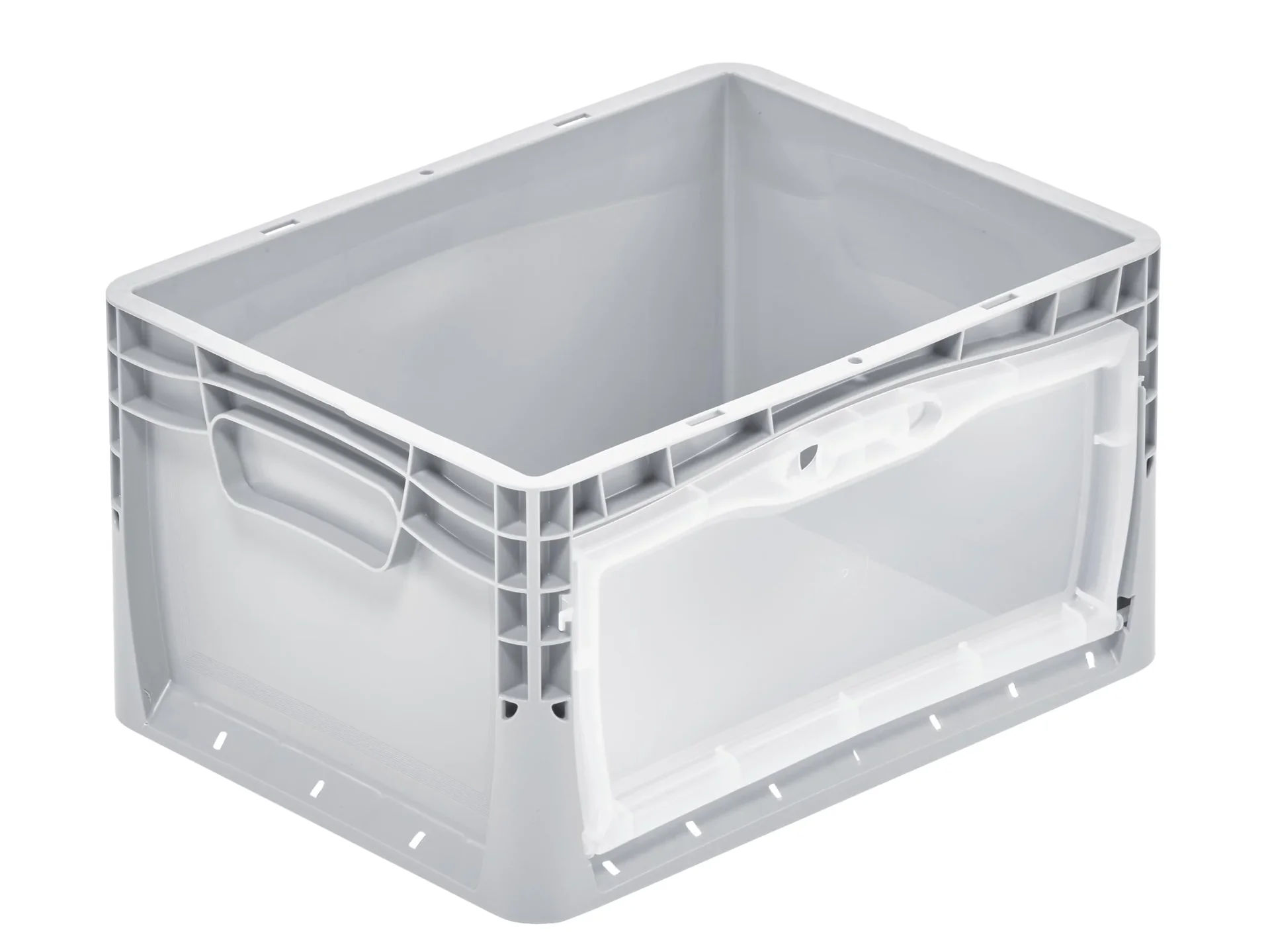 Euro-Norm Behälter, 300 x 400 x 220 mm, grau mit transparenter Entnahmeklappe - 0