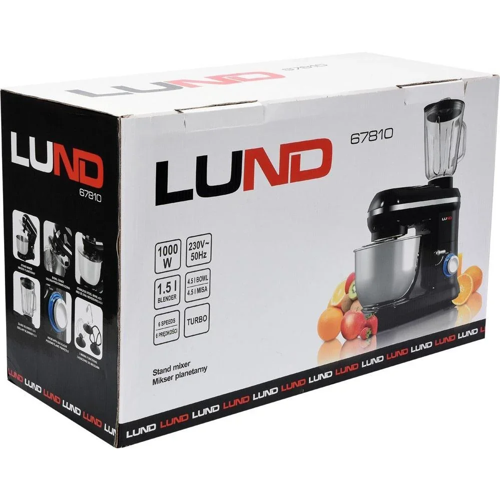 NL Küchenmaschine Mixer und Pürierstab - 1000W - Edelstahlschüssel mit 4,5 L - 2