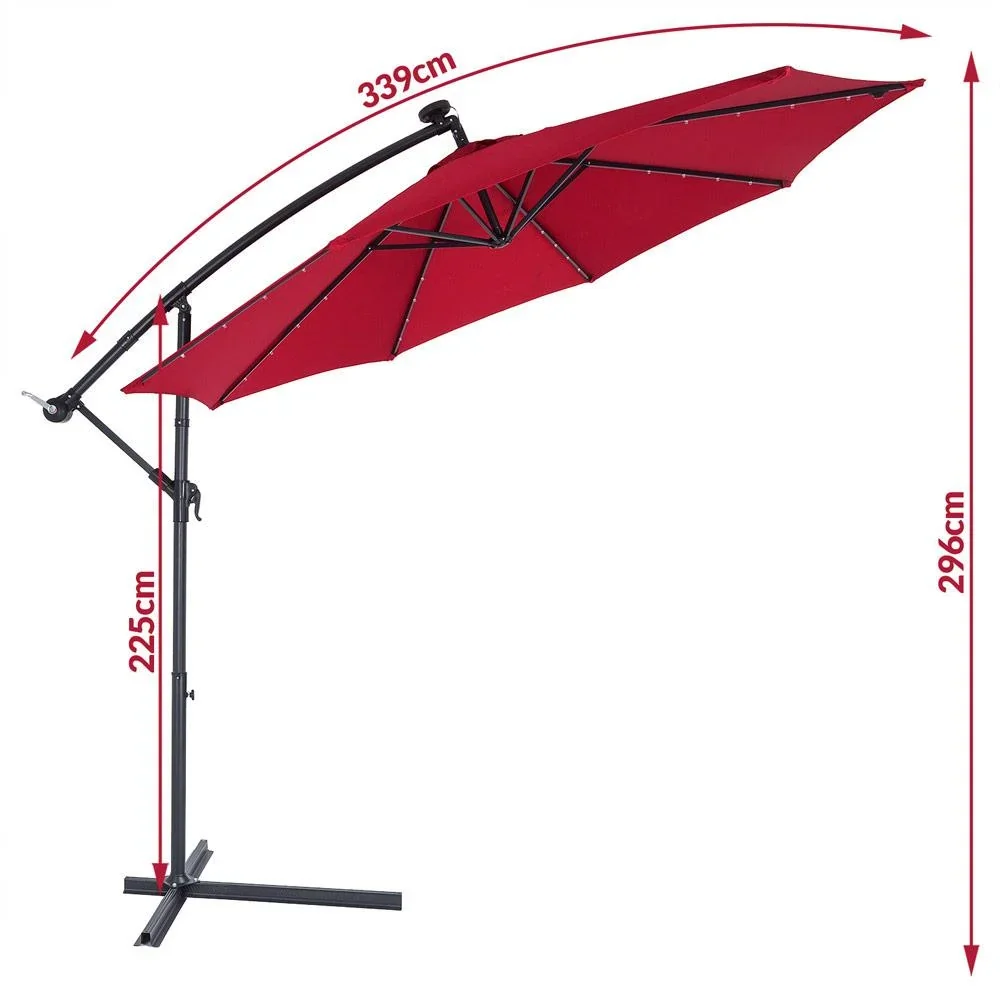 Sonnenschirm Mali mit LED-Beleuchtung schwenkbar rot - Ø 3,3m - 7