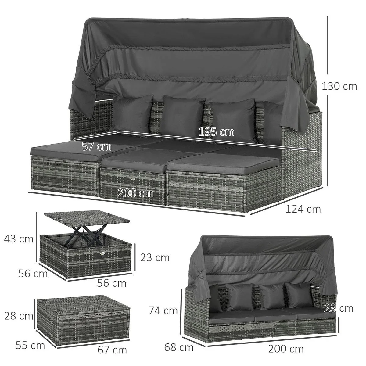 Poly Rattan Lounge Set Loungegruppe mit Sonnendach Faltdach Sitzgruppe Sonneninsel inkl. Kissen und Beistelltisch Garte - 0