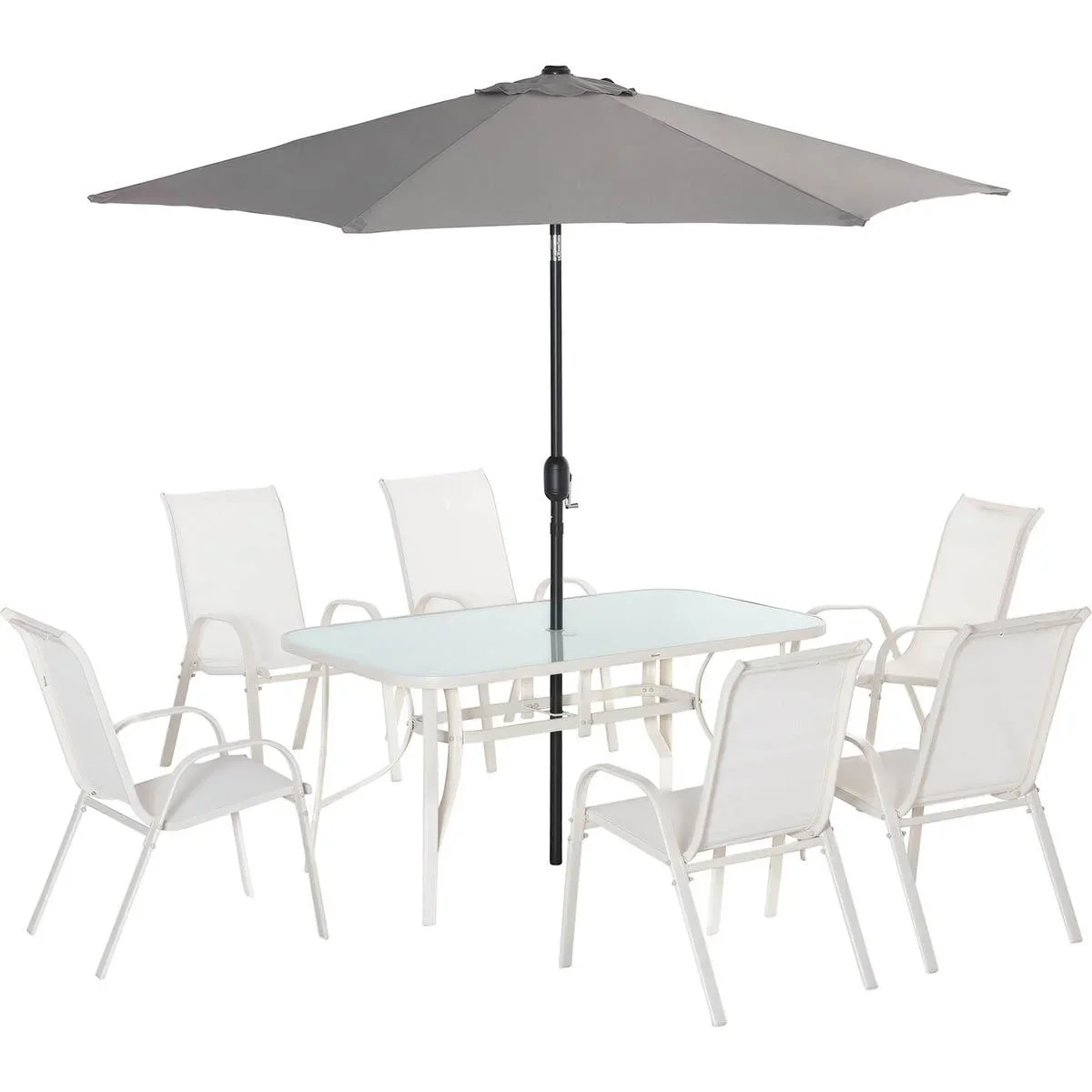 8-teiliges Gartenmöbel-Set mit Sonnenschirm, creme+hellgrau - 2