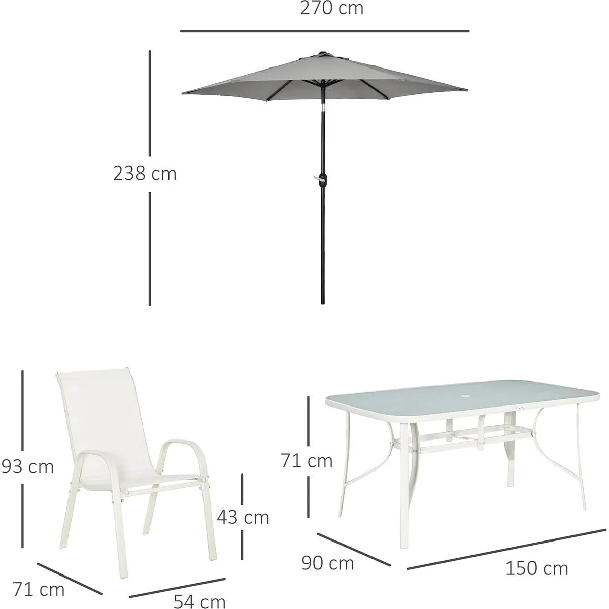 8-teiliges Gartenmöbel-Set mit Sonnenschirm, creme+hellgrau - 3