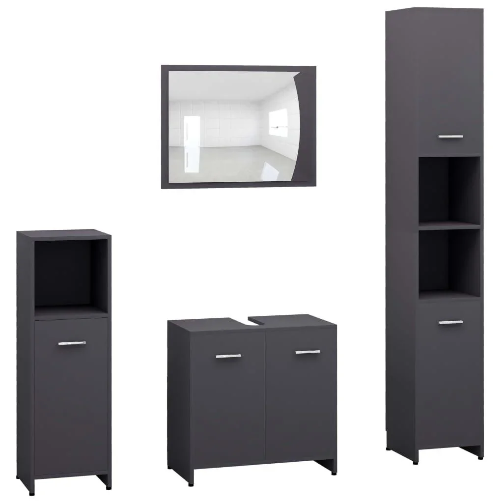 4-teiliges Badmöbel-Set aus Spanplatte grau - 0