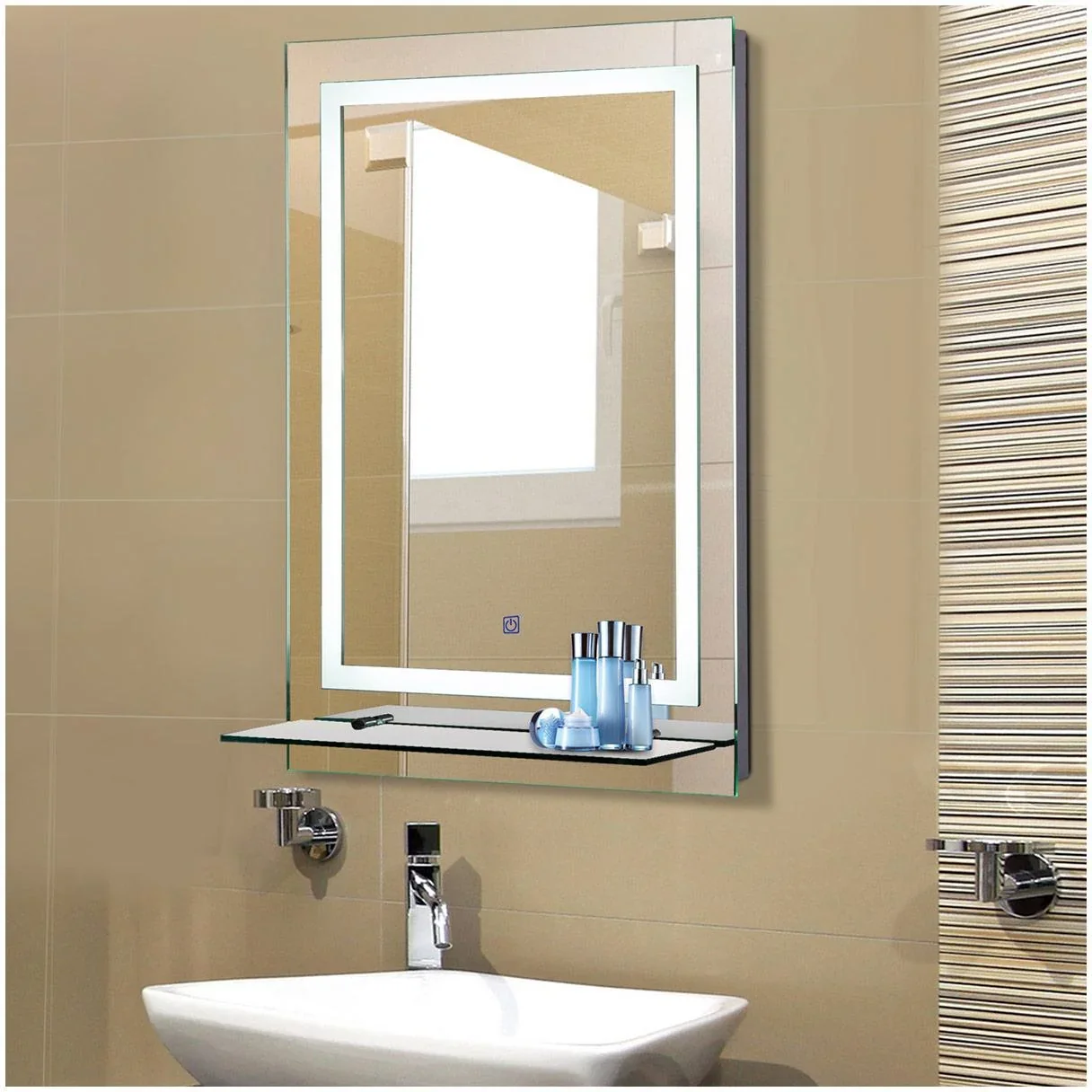 kleankin® LED Badspiegel Badezimmerspiegel Glas-Ablage 38W 70x50cm - 0