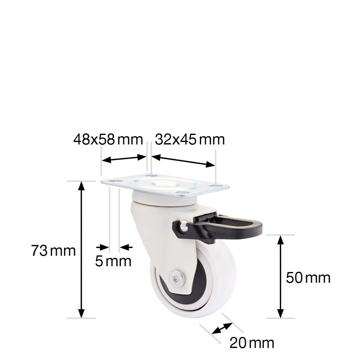 Design 3C Lenkrollen 4 teiliges Set - Ø 50 mm, soft, weiß, 2 Rollen mit & 2 ohne Feststeller, Tragkraft 50 kg / Rolle - 2