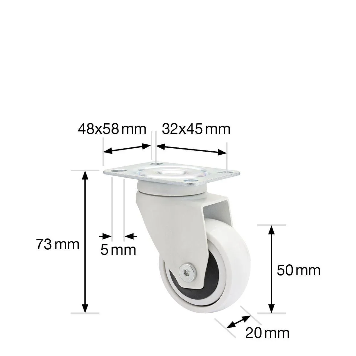 Design 3C Lenkrollen 4 teiliges Set - Ø 50 mm, soft, weiß, 2 Rollen mit & 2 ohne Feststeller, Tragkraft 50 kg / Rolle - 3