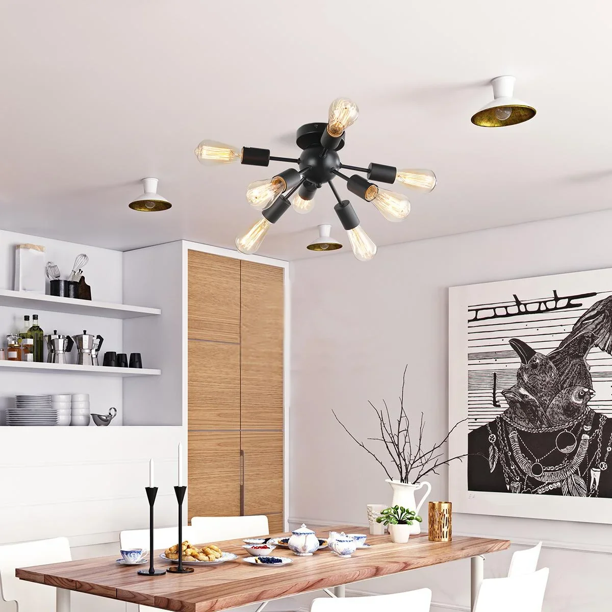 Deckleuchte Deckenlampe Wandlampe Glas Bürolampe LED Deckenbeleuchtung für Bad Küche Balkon Korridor 40W, Schwarz, Stahl - 0