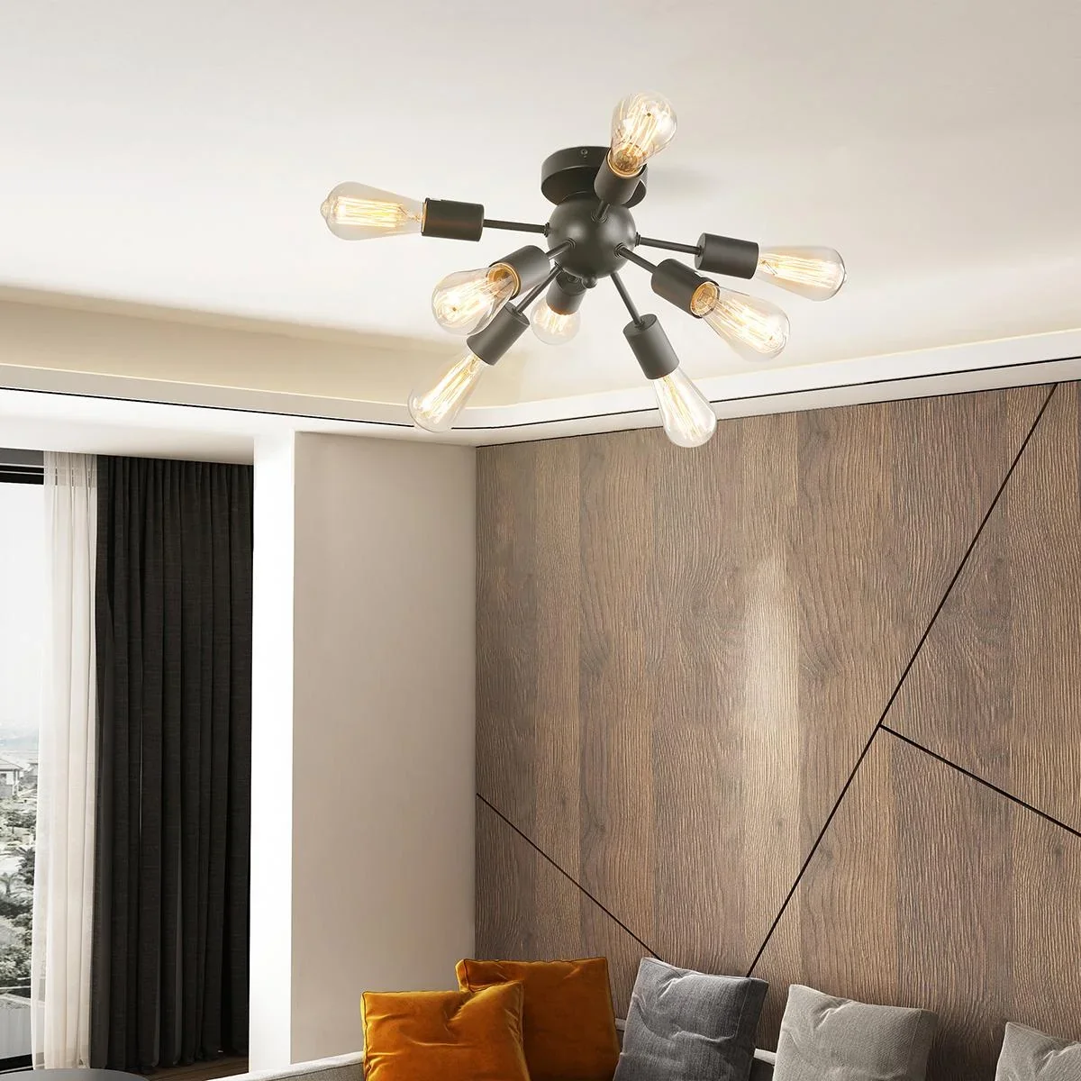 Deckleuchte Deckenlampe Wandlampe Glas Bürolampe LED Deckenbeleuchtung für Bad Küche Balkon Korridor 40W, Schwarz, Stahl - 1