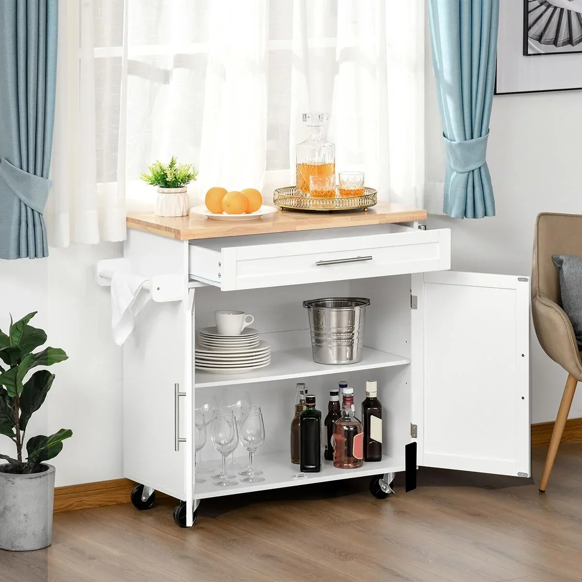 Küchenwagen rollbar Servierwagen Küchentrolley mit höhenverstellbaren Einlegeböden für Küche Wohnzimmer Esszimmer Gummih - 2