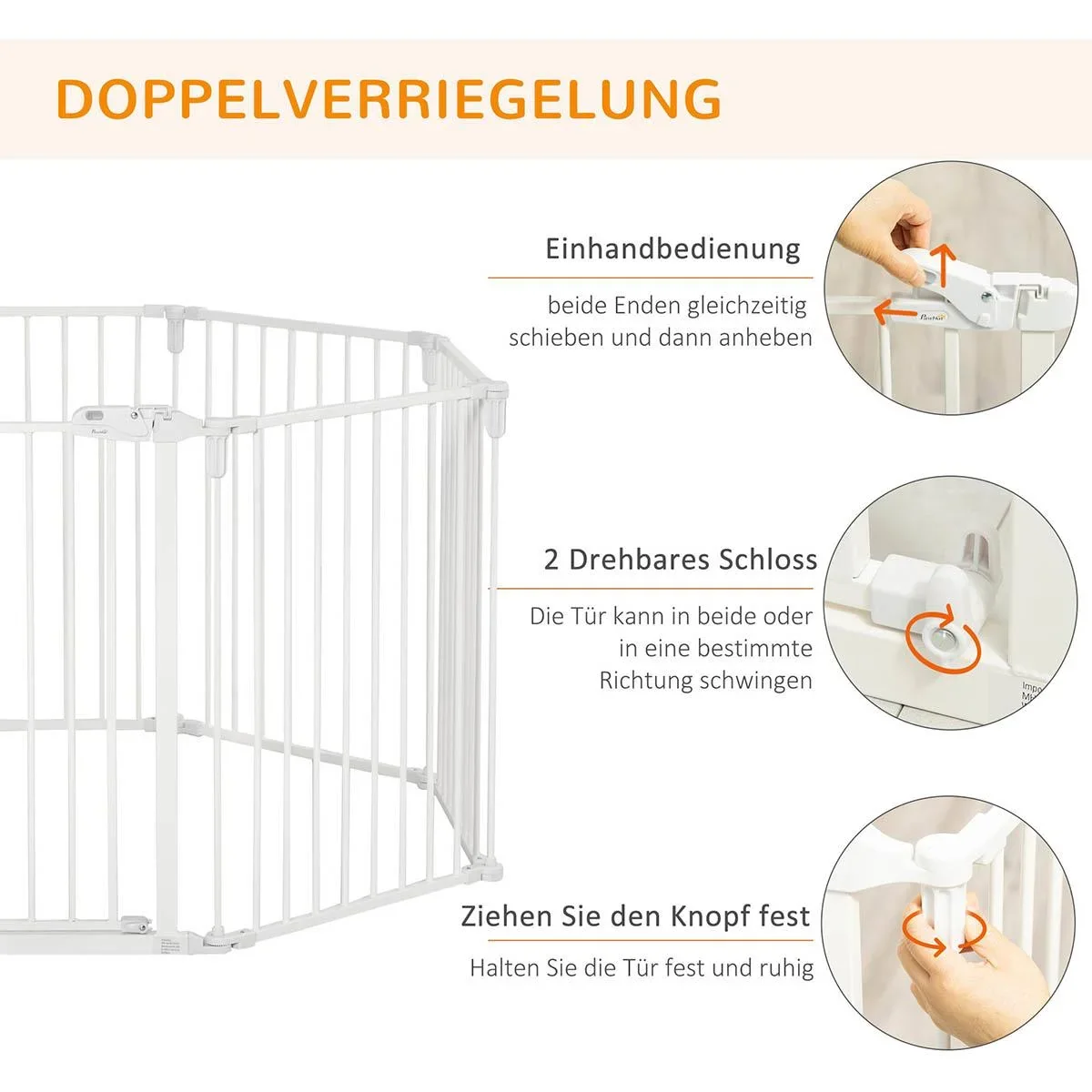 Welpenauslauf Freigehege für Hund Schutzgitter mit Tür Kaminschutzgitter flexible klappbar 8 Paneele je 60 x 76 cm Weiß - 0