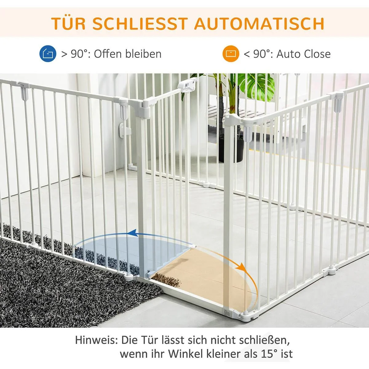 Welpenauslauf Freigehege für Hund Schutzgitter mit Tür Kaminschutzgitter flexible klappbar 8 Paneele je 60 x 76 cm Weiß - 1