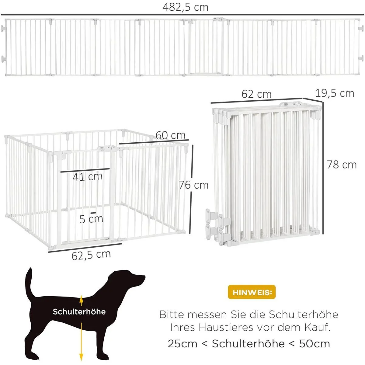 Welpenauslauf Freigehege für Hund Schutzgitter mit Tür Kaminschutzgitter flexible klappbar 8 Paneele je 60 x 76 cm Weiß - 2