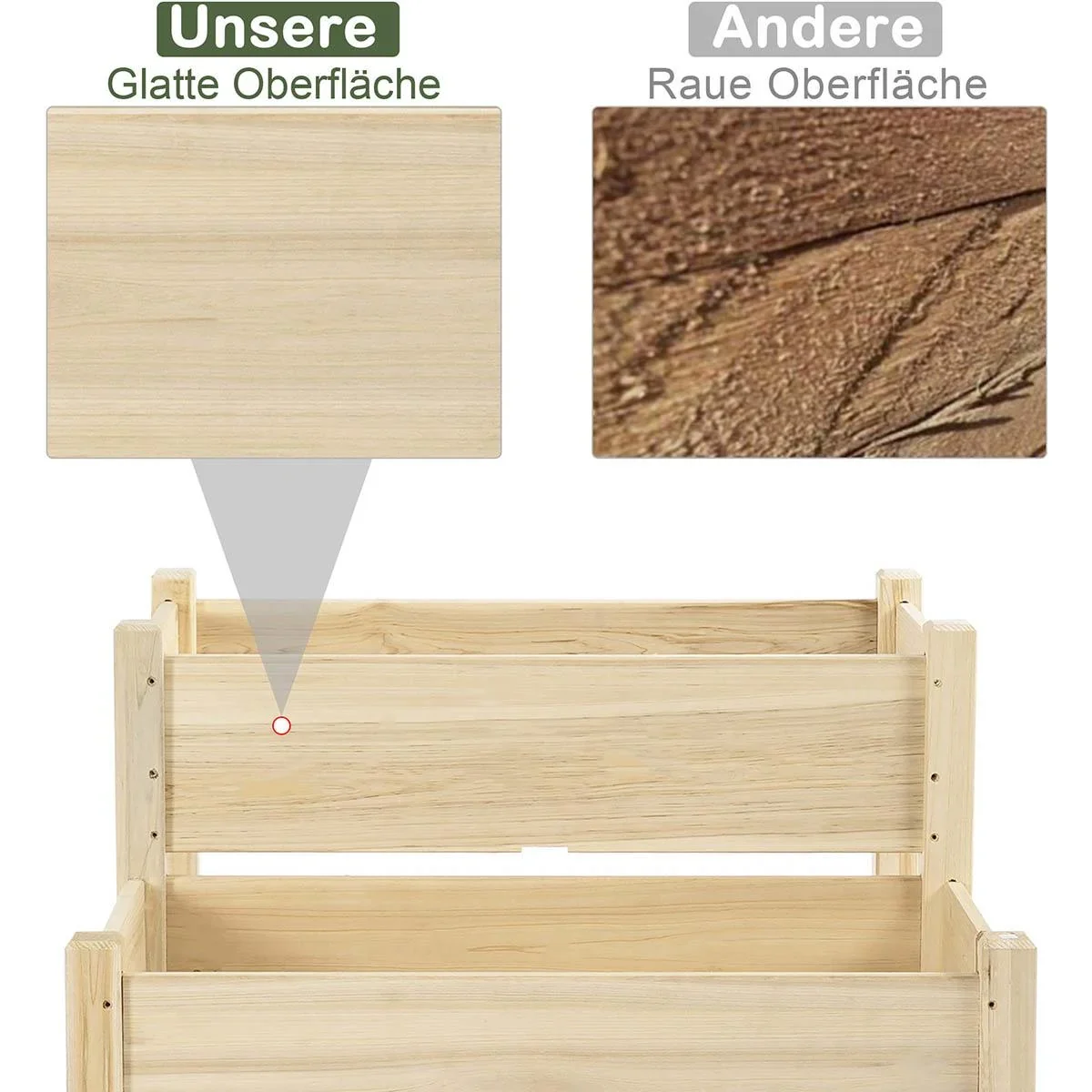 Hochbeet 2 Stufen Frühbeet Kräuterbeet Pflanzkasten mit 8 Abflusslöchern Massivholz Natur 86 x 85 x 72 cm - 0