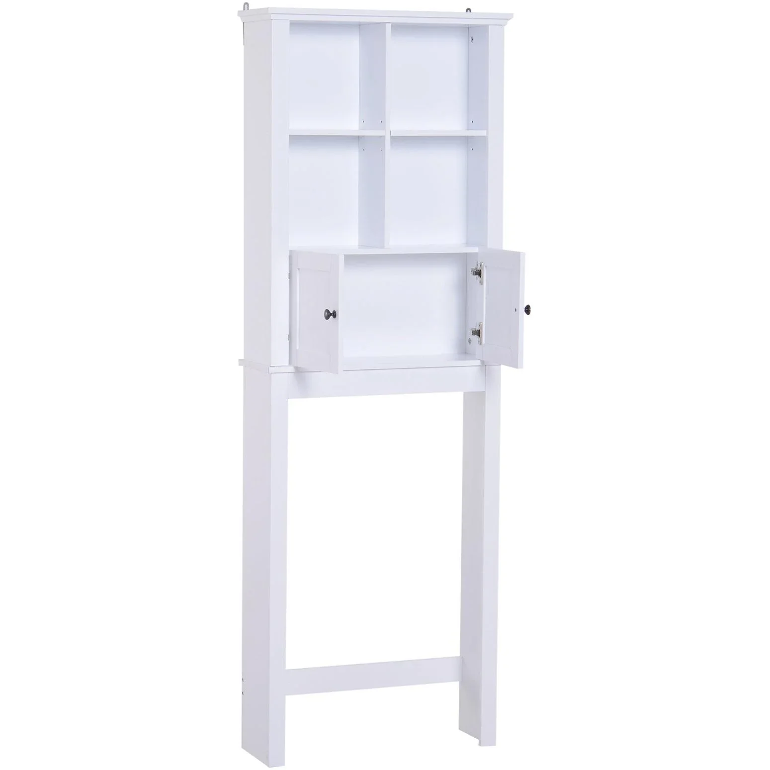 Badschrank Hochschrank Badmöbel Wandschrank Mehrzweckschrank 6 x Fach Holz Weiß 60 x 19,6 x 170,5 cm - 0