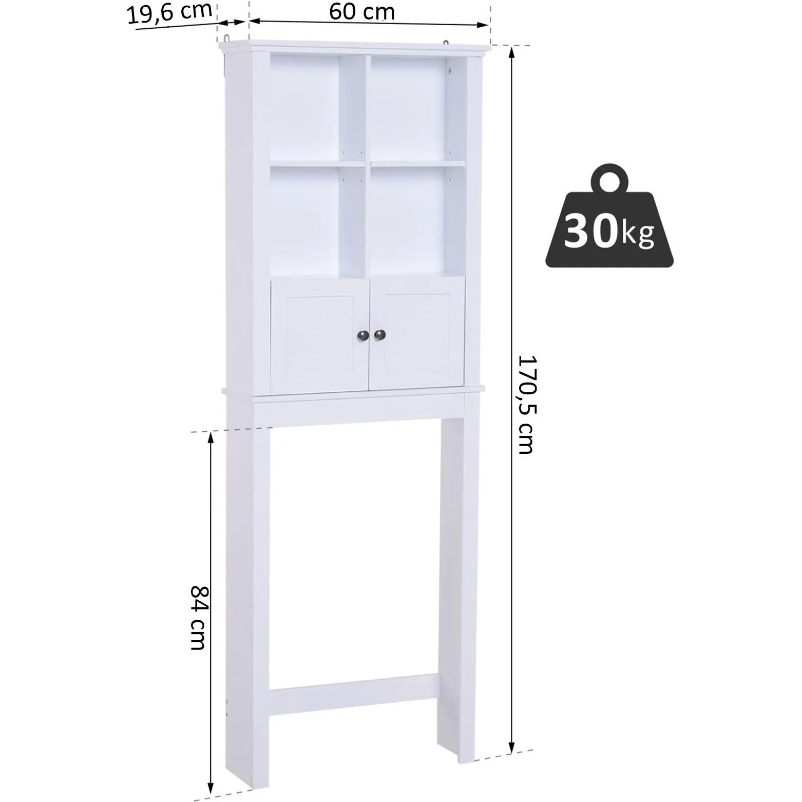Badschrank Hochschrank Badmöbel Wandschrank Mehrzweckschrank 6 x Fach Holz Weiß 60 x 19,6 x 170,5 cm - 8