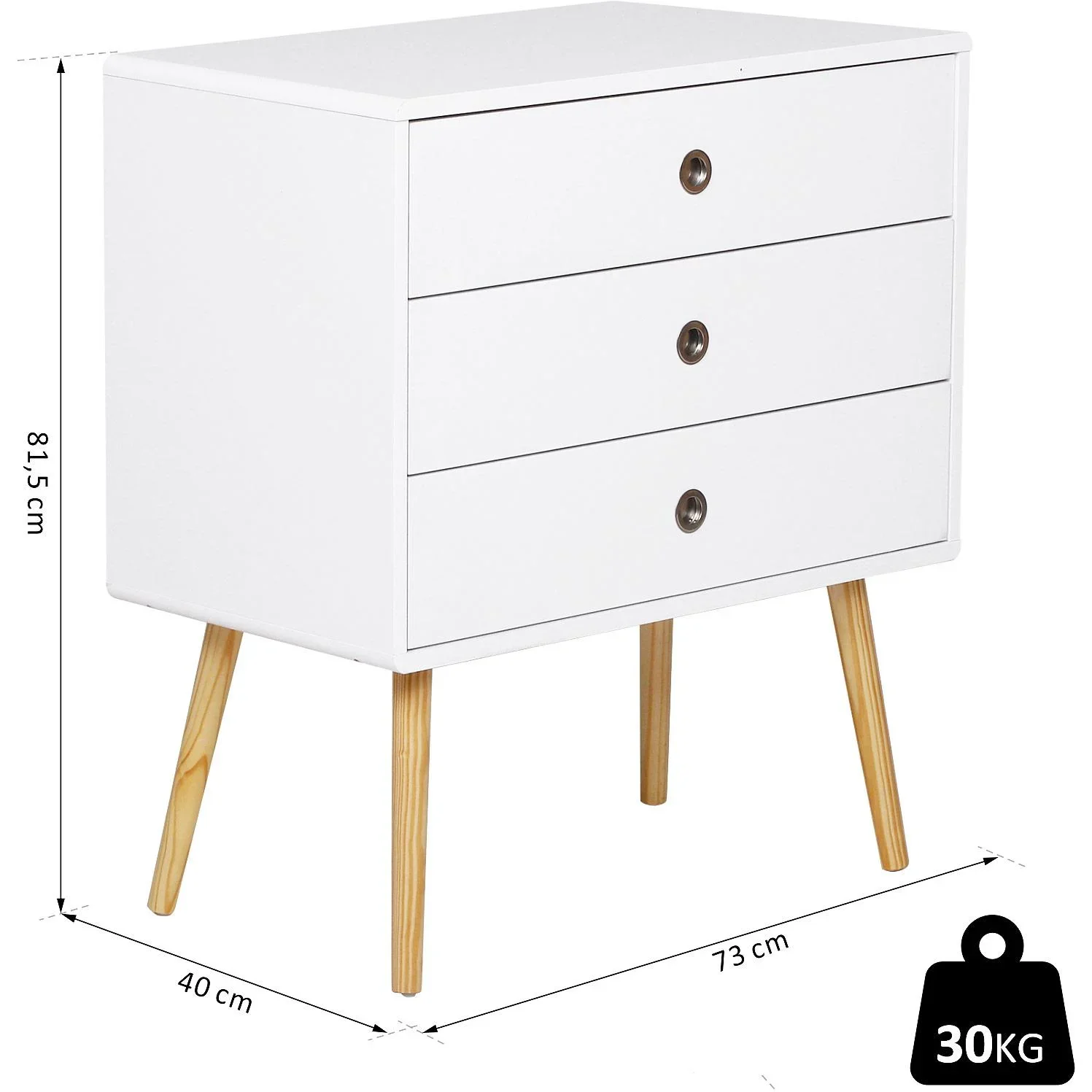 Nachttisch Schrank Nachtschrank Nachtkommode Sideboard mit 3 Schubladen Holz Weiß 73 x 40 x 81,5 cm - 4