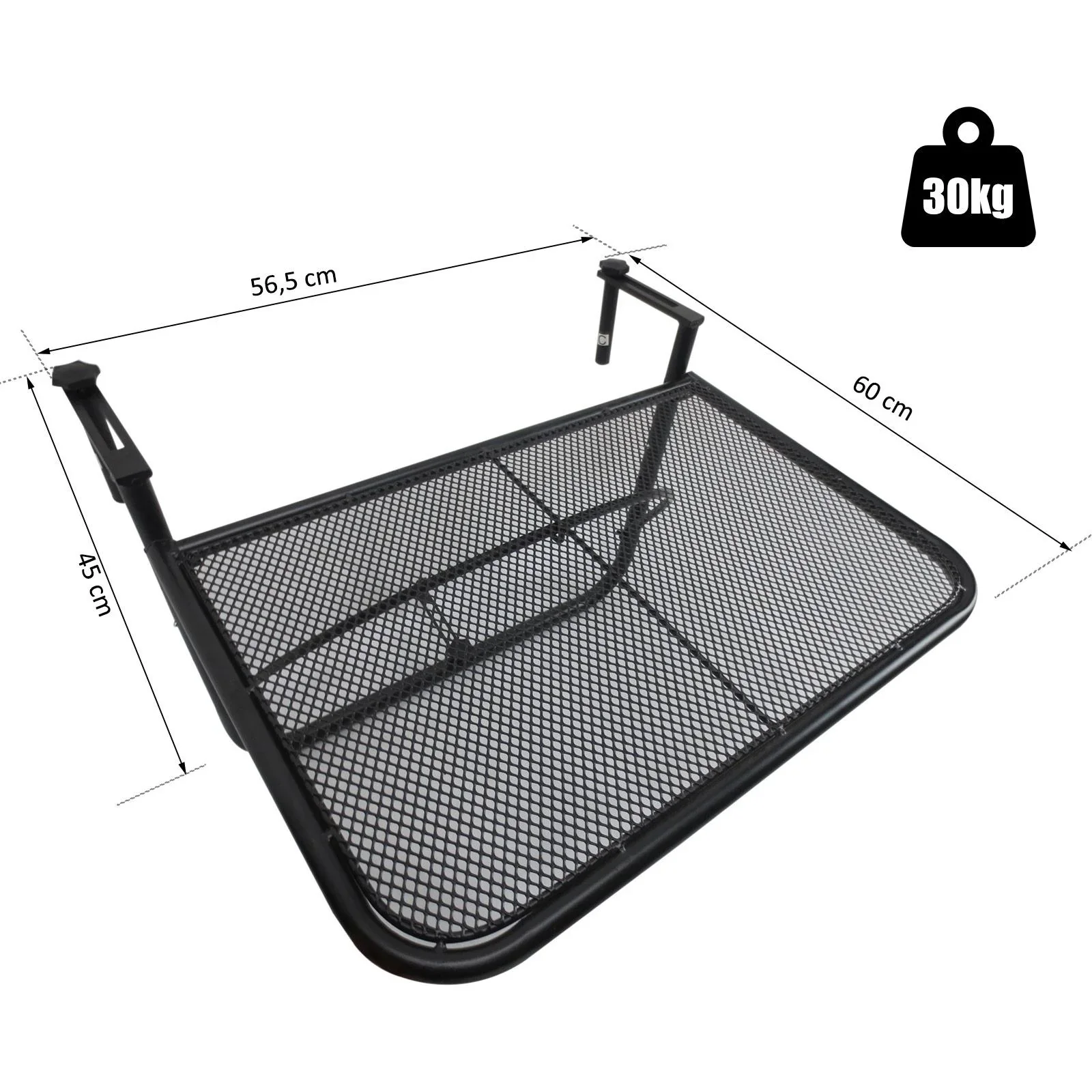 Balkonhängetisch Hängetisch höhenverstellbar viereckig Terrasse Metall Schwarz L60 x B56,5 x H45 cm - 0