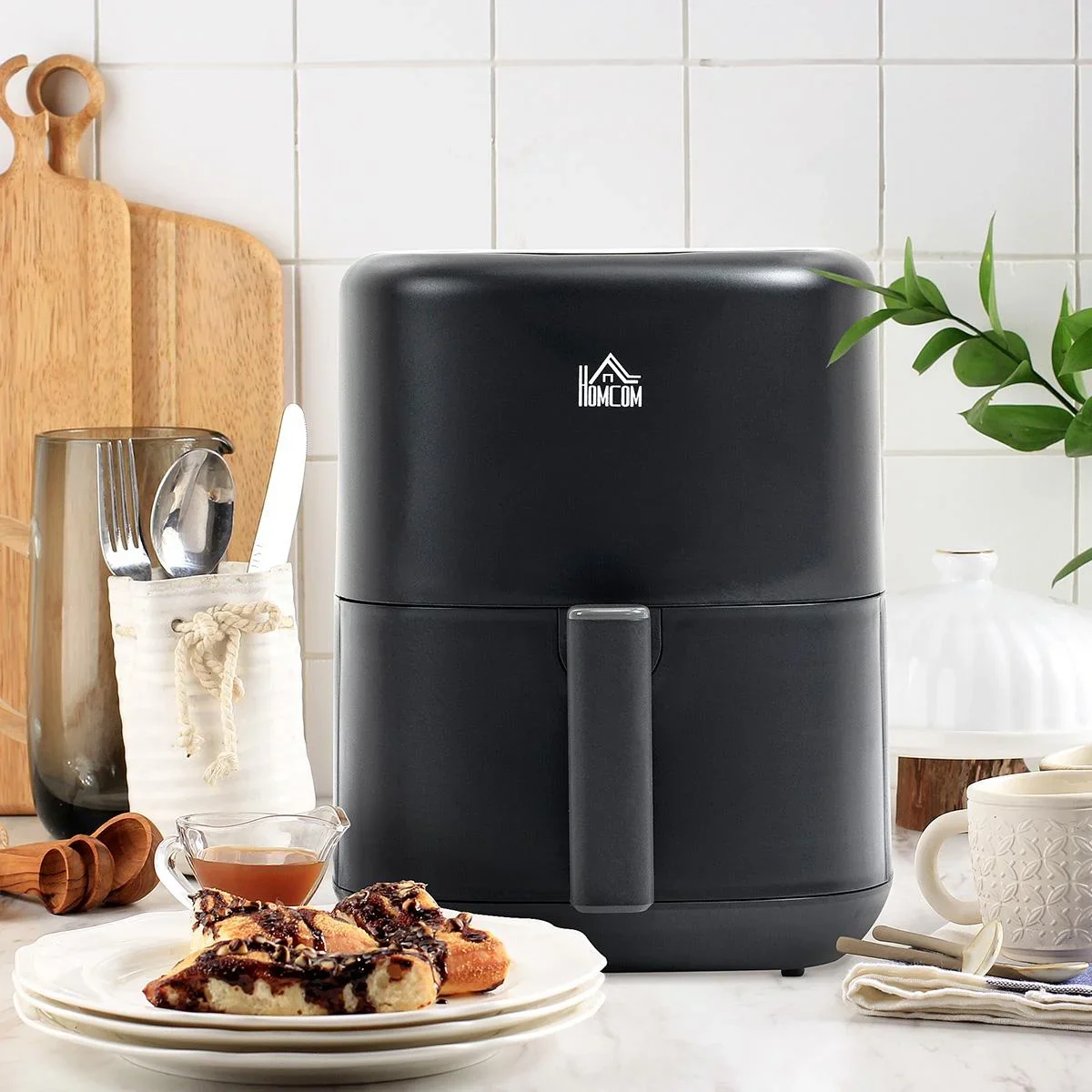 Heißluftfritteuse 3 L 1300W mit 12 Menüs LED-Display Antihaftbeschichteter Korb Schwarz 29,5 x 23,8 x 30,3 cm - 0