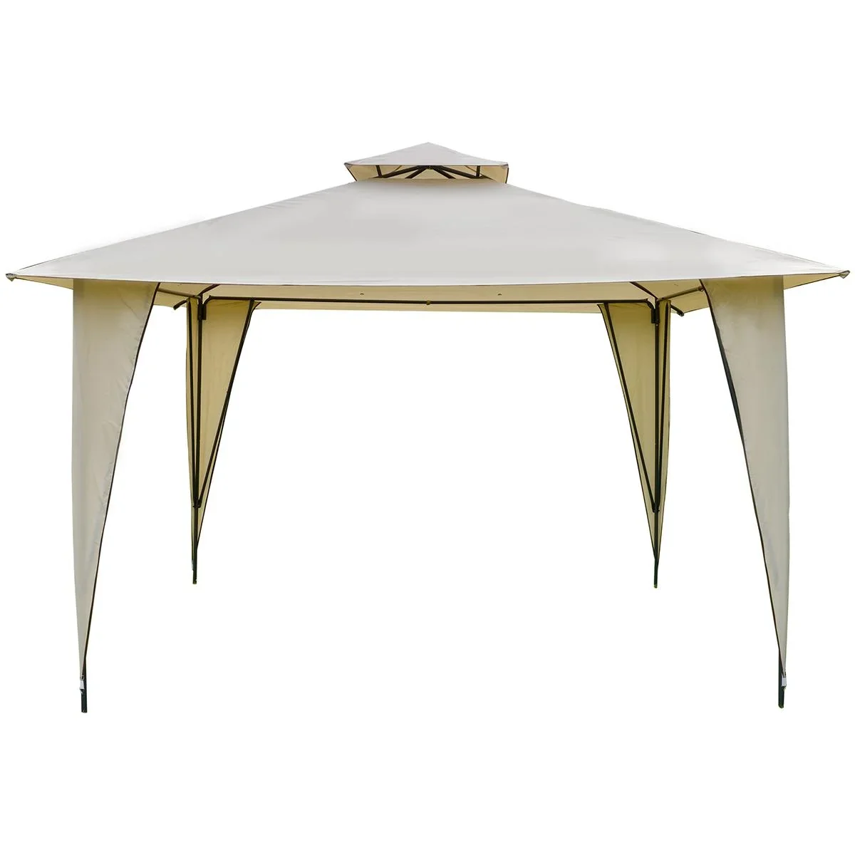 Pavillon Partyzelt mit Doppeldach 3,5x3,5x2,7m Festzelt Gartenlaube Metall Polyester Beige - 1