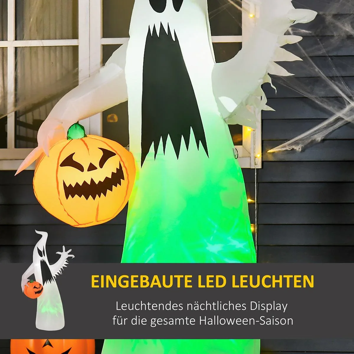 Selbst aufblasendes Spuk Gespenst Geist LED beleuchtet Halloween Dekoration Polyester Weiß 95 x 45 x 180 cm - 0