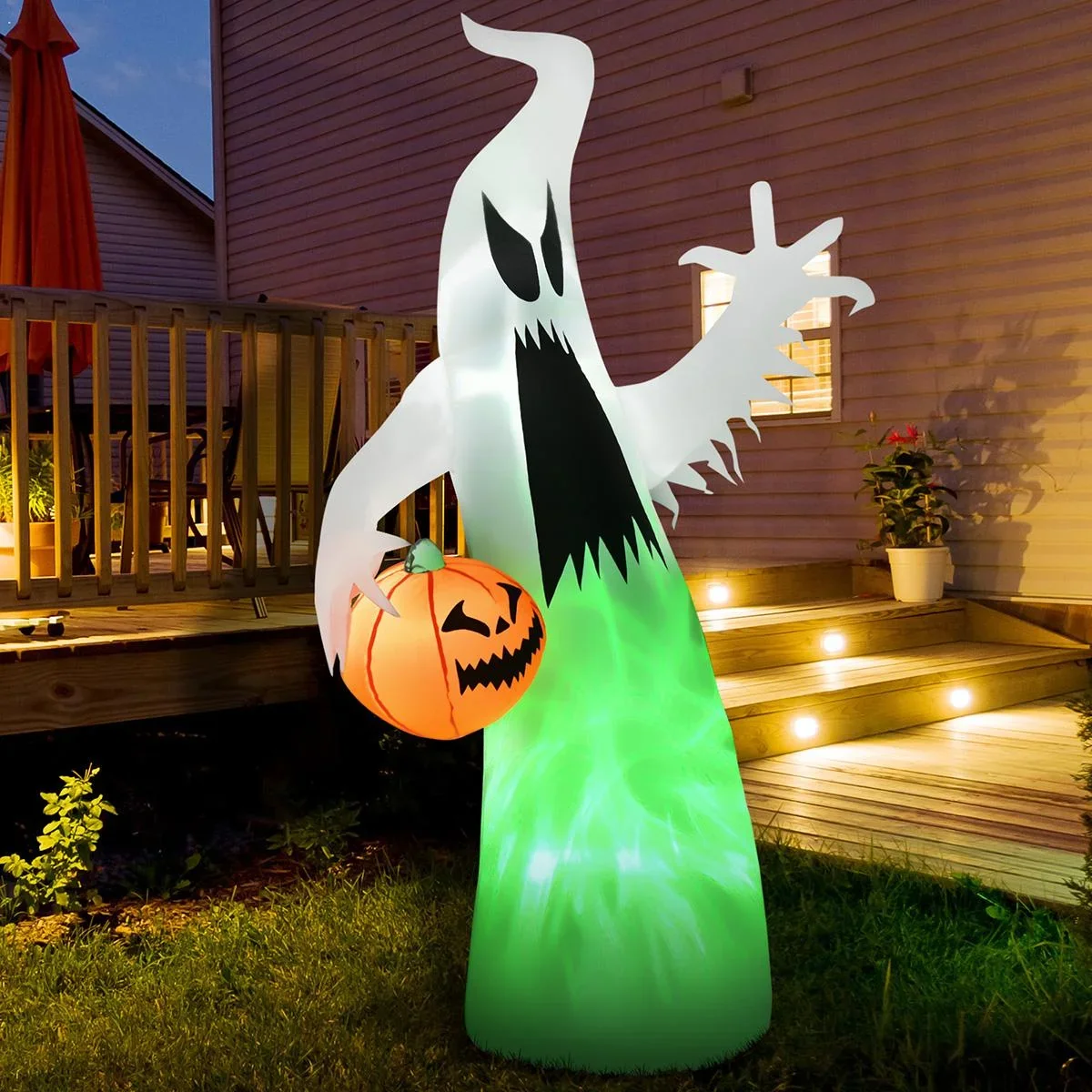Selbst aufblasendes Spuk Gespenst Geist LED beleuchtet Halloween Dekoration Polyester Weiß 95 x 45 x 180 cm - 2